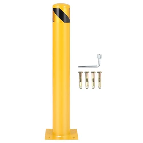 Image of 91 cm Heavy Duty Steel Safety Bollard with Anchor Bolts, 11.4 cm Diameter Yellow Steel Parking Bollard Post for Traffic Control, Warehouse, Driveway, Parking Lot Protection (1-Pack)
