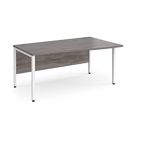 Image of Mr Office Maestro 25 right hand wave desk - white bench leg frame, Grey oak, 1600
