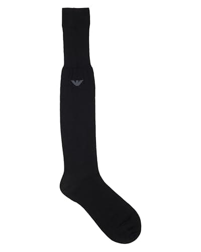 Image of Emporio Armani Man's Dressy Cotton Lisle Long Socks, Black, L