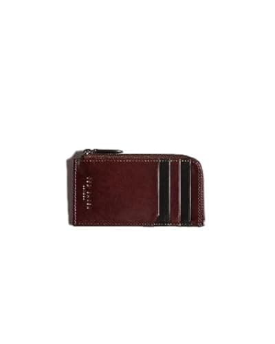 Image of Ted Baker London Mens Nanns Contrast Detail RFID Blocking Leather Zip Around Coin Card Holder Wallet Pouch in Burgundy and Black