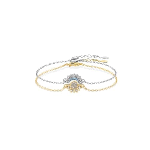 Image of Gkaopi Bracelets for Womens Adjustable Celestial Sparkling Sun And Moon Bracelet Set Silver Gold Plate Matching Couple Bracelets Zirconia Bracelet Gifts for Friends Mum Sisters and Your Lover
