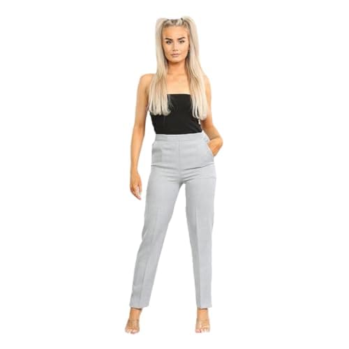 Image of Trousers for Women Smart Suit Pants Ladies Trousers Finely Stitched Stretchy Half Elasticated Waist Pull Up (Silver L25 W12)