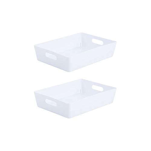 Image of Wham Bam 5.01 Ice White Plastic Studio Storage Baskets Office Home & Kitchen Tidy Organiser 35 x 26 x 8.5cm (2 Baskets)
