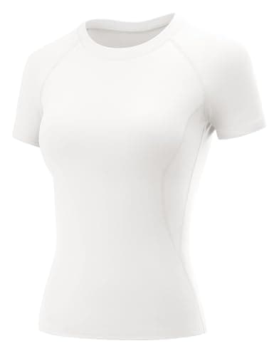 Image of Rapbin White T Shirt Women's Gym Tops Short Sleeve Workout Running Yoga Activewear Fitness Compression Athletics Top for Ladies Summer Basic TShits White S