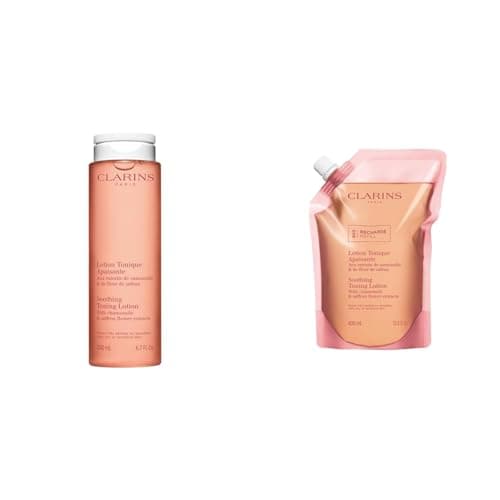 Image of Clarins Soothing Toning Lotion 200ml + Refill 400ml | Cleanses, Tones, Hydrates, Soothes and Balances Skin's Microbiota | Alcohol-Free | Camomile Extract