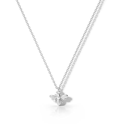 Image of PRTGL Silver Necklace for Women - Dainty 14ct White Gold Plated Bee Necklace Nature Animal