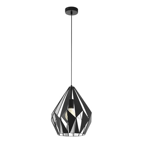 Image of Eglo Carlton 1 Pendant Lamp, Single-Light Vintage Pendant, Retro Steel Hanging Lamp, Colour: Black, Silver, Socket: E27, Ø 31 cm