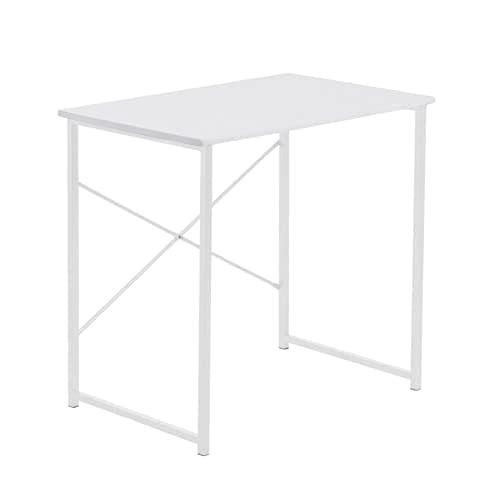 Image of Harbour Housewares Wooden Computer Desk - 80cm - White - PC Computer Workstation Contemporary Laptop Durable Tubular Steel Compact Wooden Office Desk for Study, Offices
