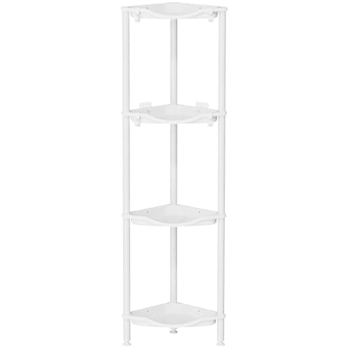 Image of Lifewit Floor Standing Shower Caddy Corner, Plastic Metal Rustproof Corner Stand for Bathroom, Kitchen with 4 Hooks, Shelf Storage for Shampoo, Skincare, Fruit, Vegetables, 107cm(H), 4 Tier, White