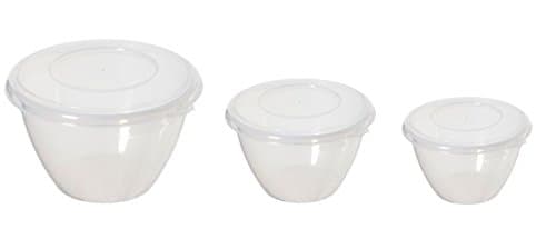 Image of Set Of 3 Whitefurze Microwave Plastic Pudding Storage Bowls & Lid 2L 1.2L 0.6L