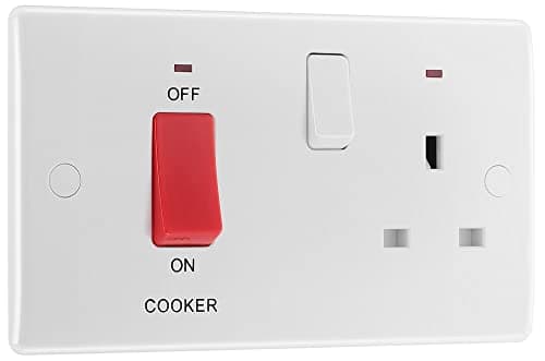 Image of British General BG Electrical Double Pole Cooker Control Unit with Single Socket and Power Indicator, 45 Amp, White