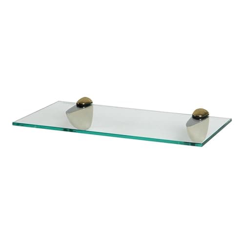 Image of Harbour Housewares Floating Glass Bathroom Shelf - 40cm - Clear/Gold - 1x Wall-Mounted Kitchen Bedroom Shower Room Décor Caddy Towel Storage Organiser Shelving Rack with Brackets