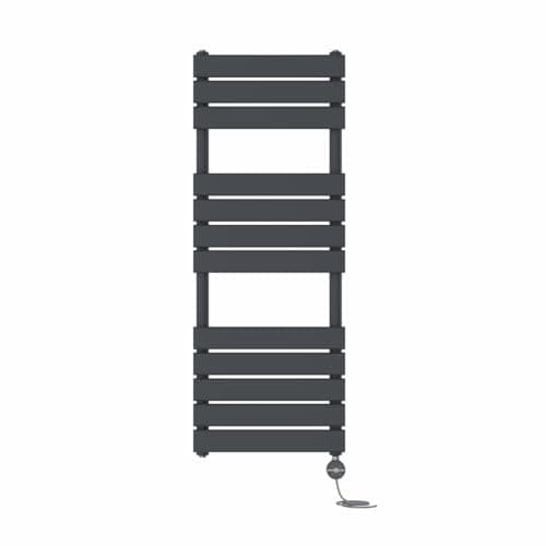 Image of NRG Prefilled Flat Panel Electric Heated Towel Rail Radiator Anthracite Thermostatic Bathroom Warmer with Touch Screen Display 1200x450mm - 600W