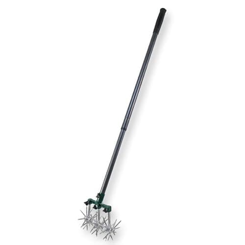Image of Coopers of Stortford - Long Handled Rotary Cultivator Gardening Rotary Tiller 48 Powerful Offset Blades Reseeding Grass or Soil Mixing L145cm x W20cm