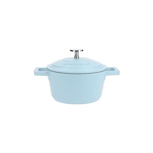 Image of MasterClass Cast Aluminium Casserole Dish With Self-Basting Lid Premium Quality Lightweight Non-Stick Small Round Sky Blue, Hob To Oven Cooking Pot For Family Meals Curries Dishwasher Safe, 16cm, 1.4L