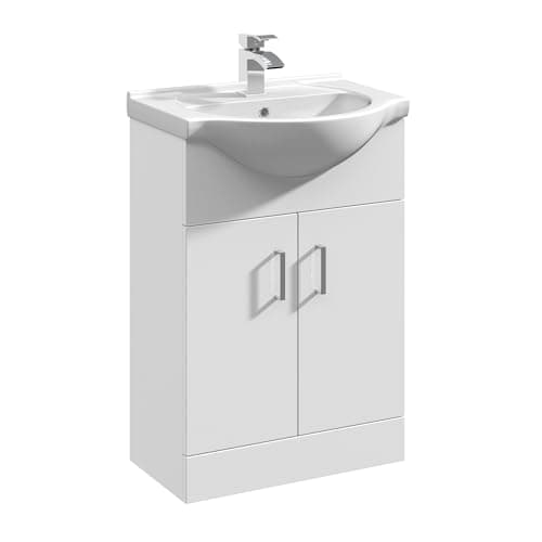 Image of Balterley Vanity Unit with Basin Floor Standing, 2 Door Soft Close with Curve Sink and Handle, Bathroom Vanity Units with Basin, Bathroom Sink Storage Cabinet - 550 x 430 x 836mm (White)