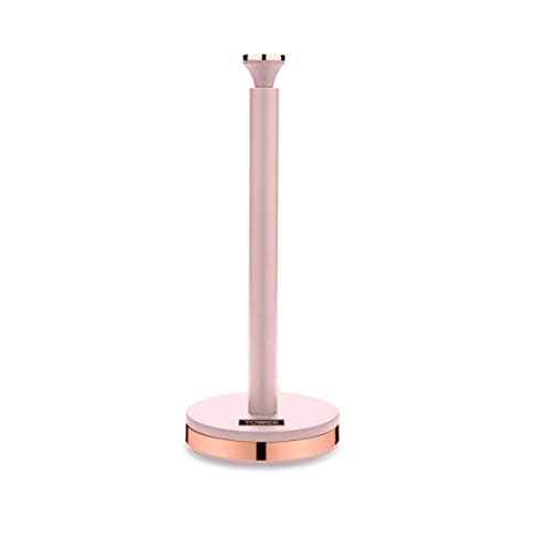 Image of Tower T826133PNK Cavaletto Towel Pole Kitchen Roll Holder with Soft Underliner, Marshmallow Pink and Rose Gold
