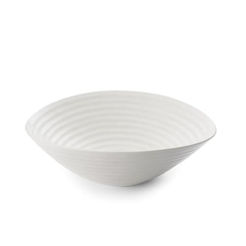 Image of Portmeirion x Sophie Conran White Porcelain Salad Bowl - Large Dessert Bowl with Signature Ripple Design, Microwave & Dishwasher Safe, Suitable for Everyday Use