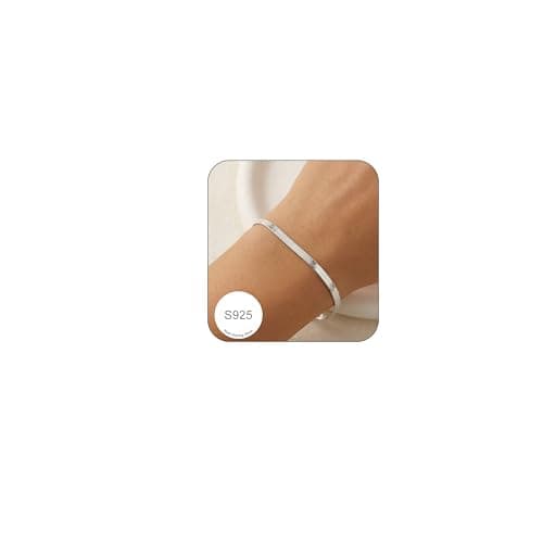 Image of Senteria Sterling Silver Bracelet for Women Adjustable Sliver Bracelets for Girl Hypoallergenic Herringbone Flat Snake Chain Bracelet for Friends Mom Sister Couples Jewelry Gifts