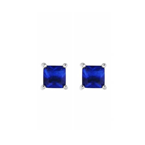 Image of Sterling Silver Dark Blue Sapphire Colour CZ 7mm Flower 4mm Square Stud Earrings (Square pair)