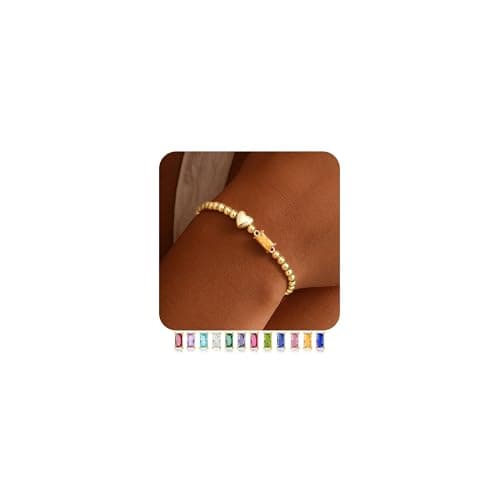 Image of Turandoss November Birthstone Bracelet for Women 14K Gold Plated Bead Heart Bracelet for Girls Citrine Bracelets Mothers Day Gifts for Women Teenage Girls Mum Girlfriend Jewellery Birthday