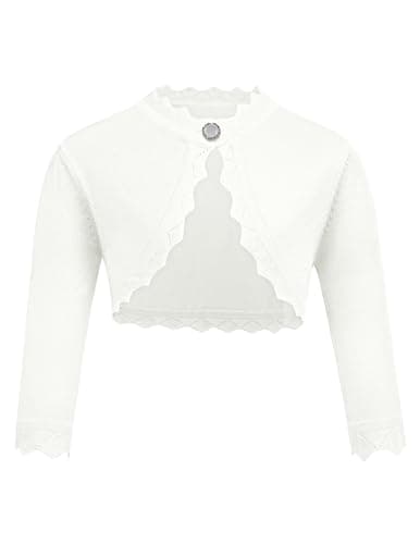 Image of trudge Girls Cardigan Children Long Sleeve Knitted Shrug Bolero Dress Cover up Kids for Communion and Wedding Party Cream White 110 Ages 5-6