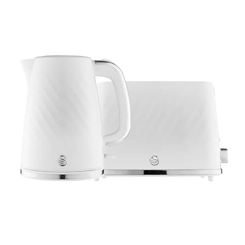 Image of Swan Windsor Kitchen Set, 1.7L Fast Boil Kettle & 2 Slice Toaster, White, SK14611WHT & ST14071WHT