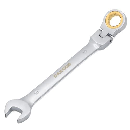Image of DAKCOS 15mm Flexible Head Spanner Dual Heads Ratchet Combination Wrench Spanner Chrome Vanadium Steel