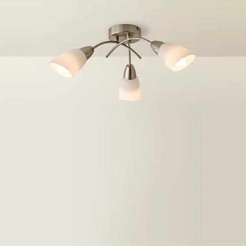 Image of MiniSun | Modern 3 Way Brushed Chrome Ceiling Light Fitting with Frosted Glass Shades | Pendant Lights, Home Décor & Improvement Essential | Mains Wired