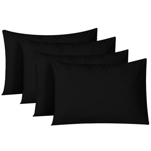 Image of NAFAY LIVING Pillow Cases 4 Pack Cotton 300 Thread Count - Hotel Quality Pillow Covers with Envelope Enclosure - Breathable & Super Soft Housewife Pillowcases 50 x 75 cm (Black)
