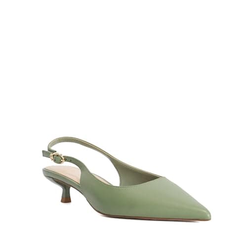 Image of Dune London Ladies CATALINAS Leather Kitten Heel Sling-Backs Size UK 6 Heeled Shoes Green