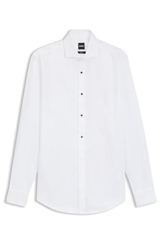 Image of BOSS Mens H-HANK-TUX3-DC-224 Slim-fit Dress Shirt in Easy-Iron Stretch-Cotton poplin White