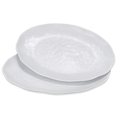 Image of Yalin Oval Large Serving Platter, 16 Inch Melamine Serving Tray, Great for Restaurant, Steak, Salad and Everyday, Set of 2 White Dinner Plates