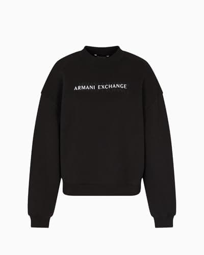 Image of Armani Exchange Women's Cuffed Sleeve Mock Neck Front Logo, Sweatshirt, Black, L, black, L