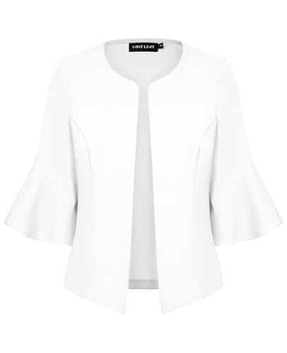 Image of MINTLIMIT Elegant Women's Cropped Blazer Open Front Flared Sleeve Cardigan Outerwear (White XXL)