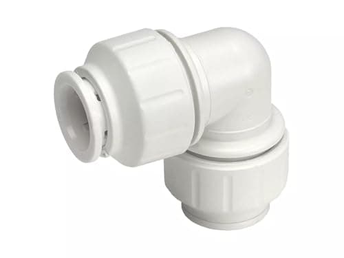 Image of John Guest Speedfit Equal Elbow 15mm | PEM0315W Push-Fit Plumbing Fitting | Hot & Cold Water & Central Heating Pipe Connector