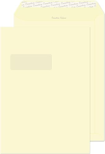 Image of Blake Creative Colour C4 229 x 324 mm 120 gsm Pocket Peel and Seal Window Envelopes (954W) Vanilla Ice Cream - Pack of 250