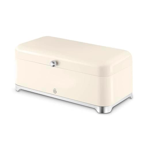 Image of Swan Solace 16L Bread Bin, Large Capacity, Worktop Kitchen Storage, Suitable for Loaves, Rolls and Bakes, Lift Up Hinged Lid, Easy Clean and Durable, H16.6 x W44 x D22cm, Cream, SWKA18540CRM