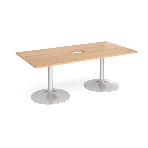 Image of Mr Office Trumpet base rectangular boardroom table, power ready with cutout - silver base, Beech, 2000