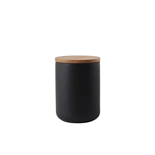 Image of Popowbe Ceramic Coffee Canister Airtight with Sealed Bamboo Lid Kitchen Food Storage Jar Container for Coffee Tea Caddy,Black/800ml