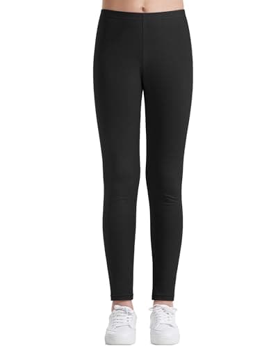 Image of Auranso Girls Leggings Full Length Kids Plain Cotton Leggings for School Pant Trouser Black, 10-12 Years