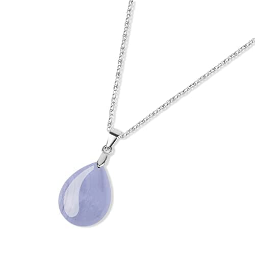 Image of GAVU 925 Sterling Silver Teardrop Blue Lace Agate Womens Stone Necklace