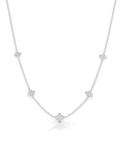 Image of KINHOPI Sterling Silver Necklaces for Women 925 Silver Four Leaf Clover Dainty Cute Necklace Cubic Zirconia Trendy Minimalist Jewellery Gifts for Women Girl
