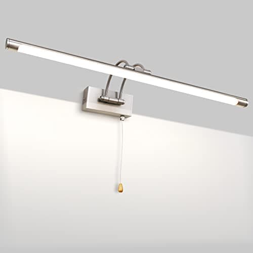 Image of MantoLite 60CM LED Bathroom Wall Lights with Pull Cord Swivel Lamp Head Long Silver Wall Lights for Pictures,Frames&Art Painting IP44 Over Mirror Lamp for Shaving 12W