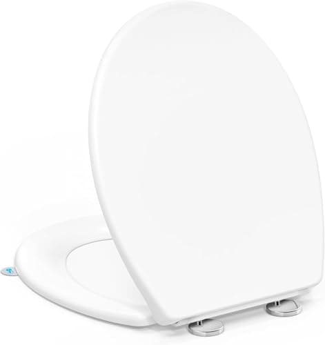 Image of YEAUPE PRO Toilet Seat Soft Close - O Shaped White Thermoset Toulet Seats, Two Button Hinges Quick Release for Easy Cleaning,Heavy Duty,Top Installation for Universal Bathroom Bowl Seats ,44.6*37.2cm