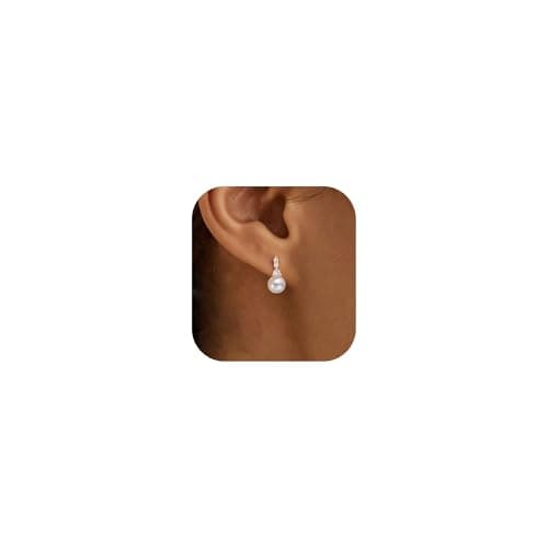 Image of PRTGL Pearl Earrings: Dainty 14K Gold Plated Pearl Cubic Zirconia Drop Wedding Earrings for Bridal Bridesmaid