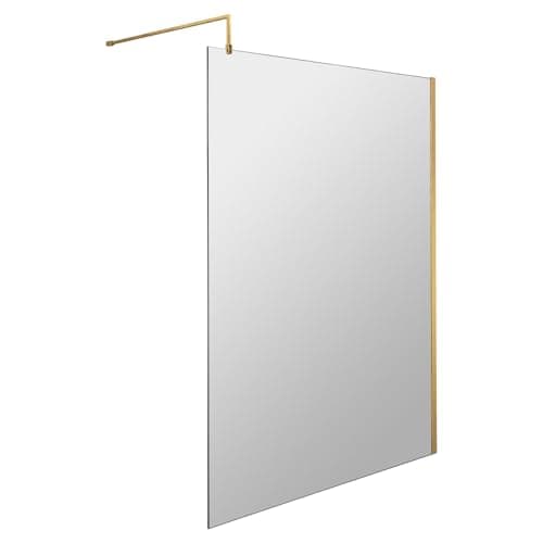 Image of Hudson Reed WRSBB12 Modern Bathroom 'Shower Shield' Coated 8mm Toughened Safety Glass Wetroom Screen with Support Bar, 1200mm, Brushed Brass