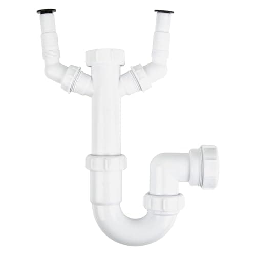 Image of Washing Machine Waste Trap 40mm (1.1/2") Sink Trap Adjustable Twin Nozzle Swivel P Trap Kitchen Sink Waste Trap 1.5" Inlet Trap for Washing Machine Waste Pipe Connector Extension Dishwasher Sink Waste