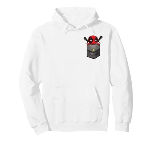 Image of Marvel Deadpool Pocket Pullover Hoodie, Adult Unisex, White, Large