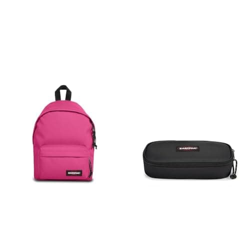 Image of EASTPAK ORBIT XS Mini Backpack, 10 L - Pink Escape (Pink) OVAL SINGLE Pencil Case, 5 x 22 x 9 cm - Black (Black)